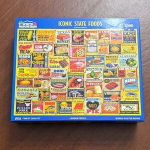 White Mountain Iconic State Foods Puzzle - Blue, Yellow, Red